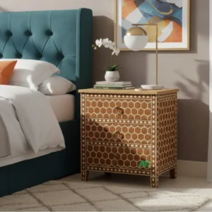 Handcrafted Bone Inlay Wooden Bedside table