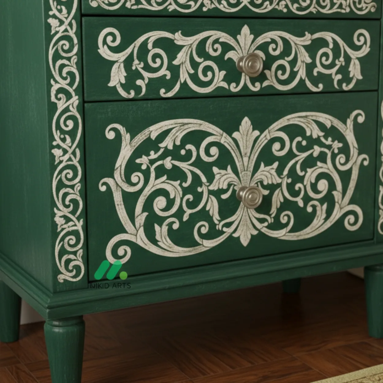 Luxury Handcrafted Bone Inlay Green Bedside table - Image 4