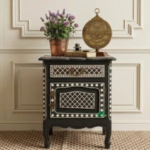 Bone Inlay Black Bedside Cabinet
