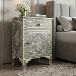 Bone Inlay Grey bedside table
