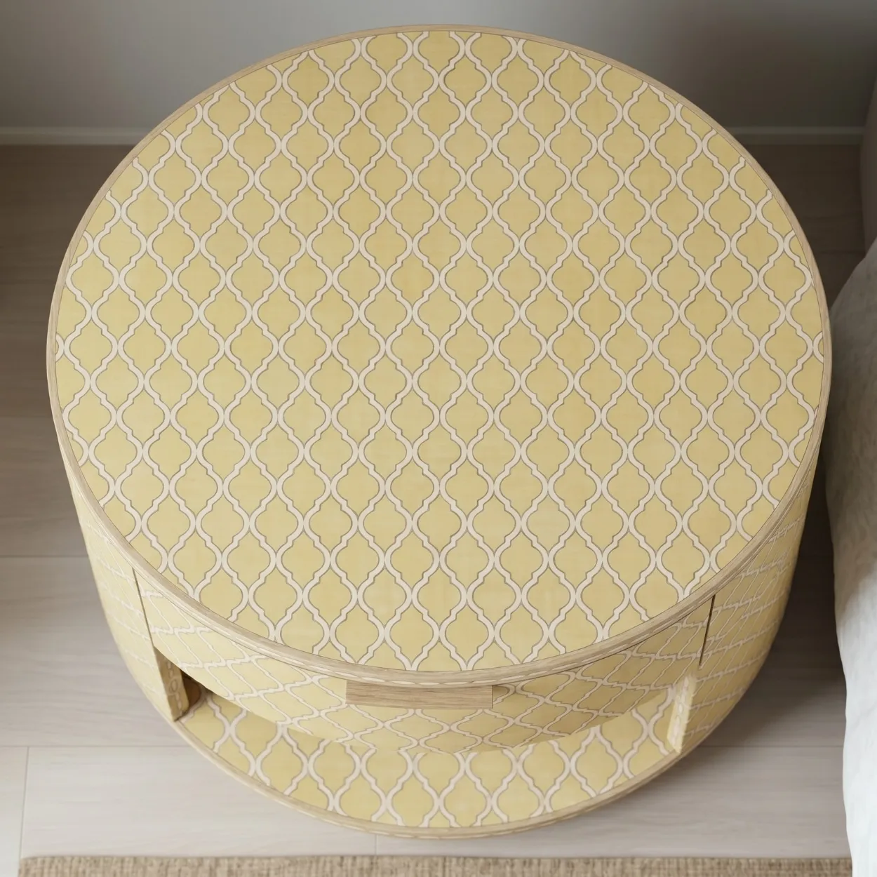 Bone Inlay Yellow Round Bedside table - Image 3