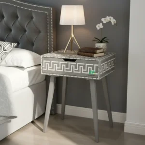 Bone Inlay Grey Bedside Table