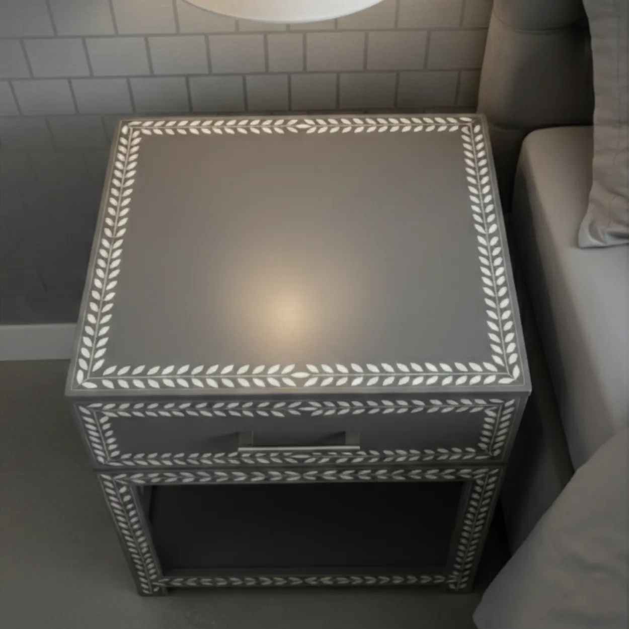 Bone Inlay Grey Bedside table - Image 3