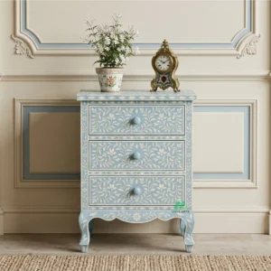 Bone Inlay Light Blue Three Drawer Nightstand