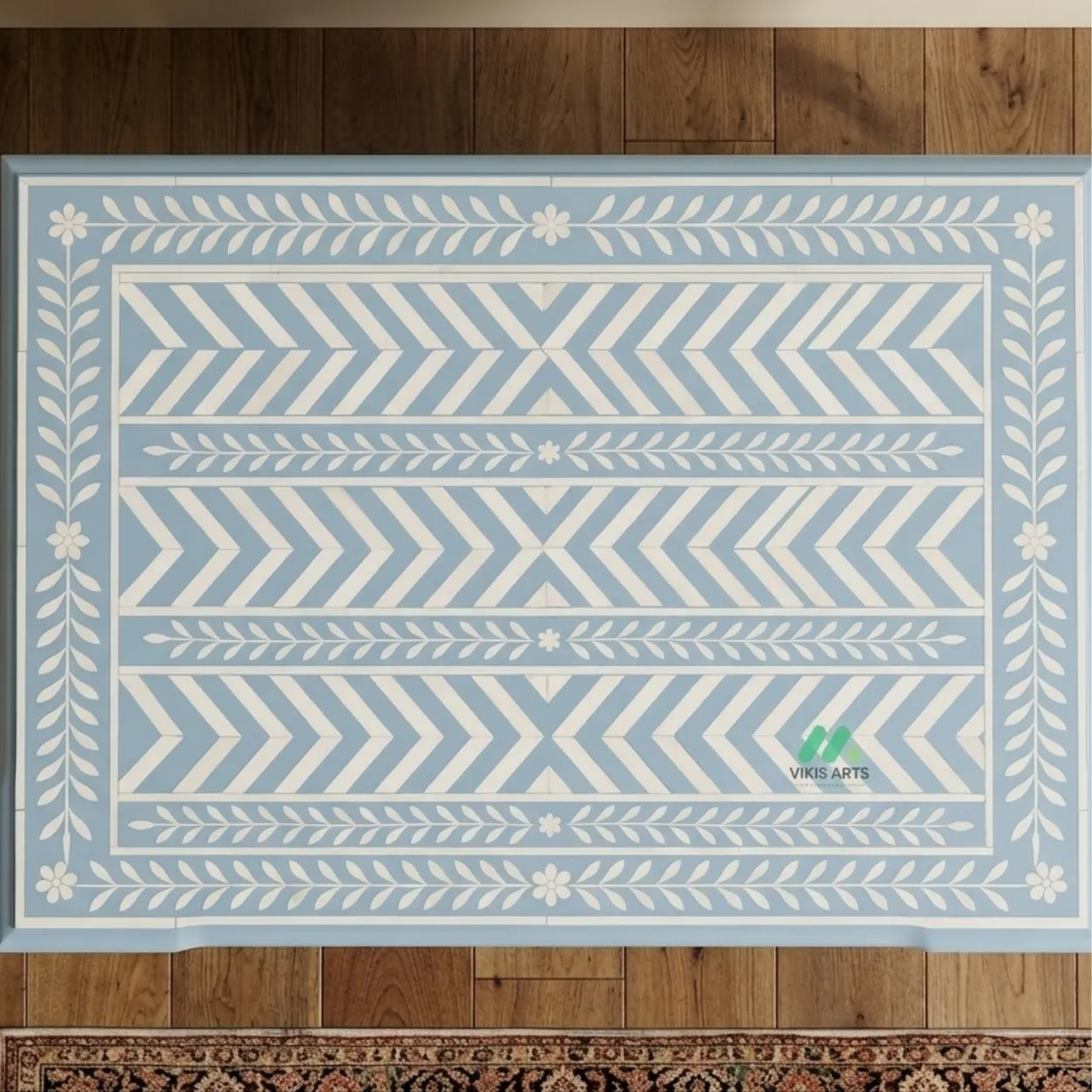 Bone Inlay Light Blue two Drawer Bedside - Image 3
