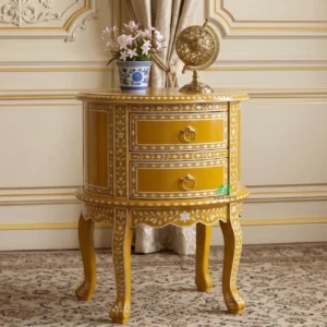 Bone Inlay Yellow Sofa Side Table