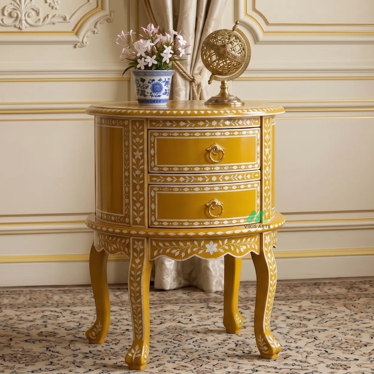 Bone Inlay Yellow Sofa Side Table