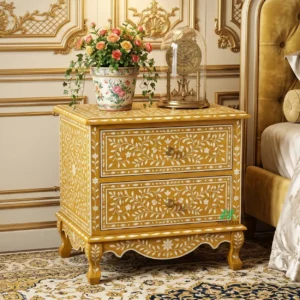 Bone Inlay Yellow Bedside Table