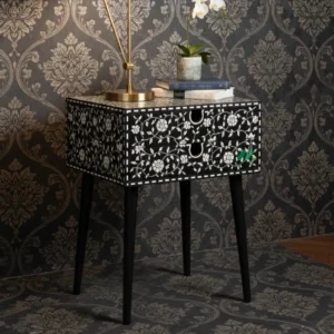 Bone Inlay Black bedside Table