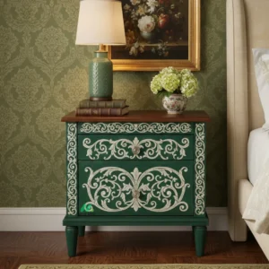 Luxury Handcrafted Bone Inlay Green Bedside table