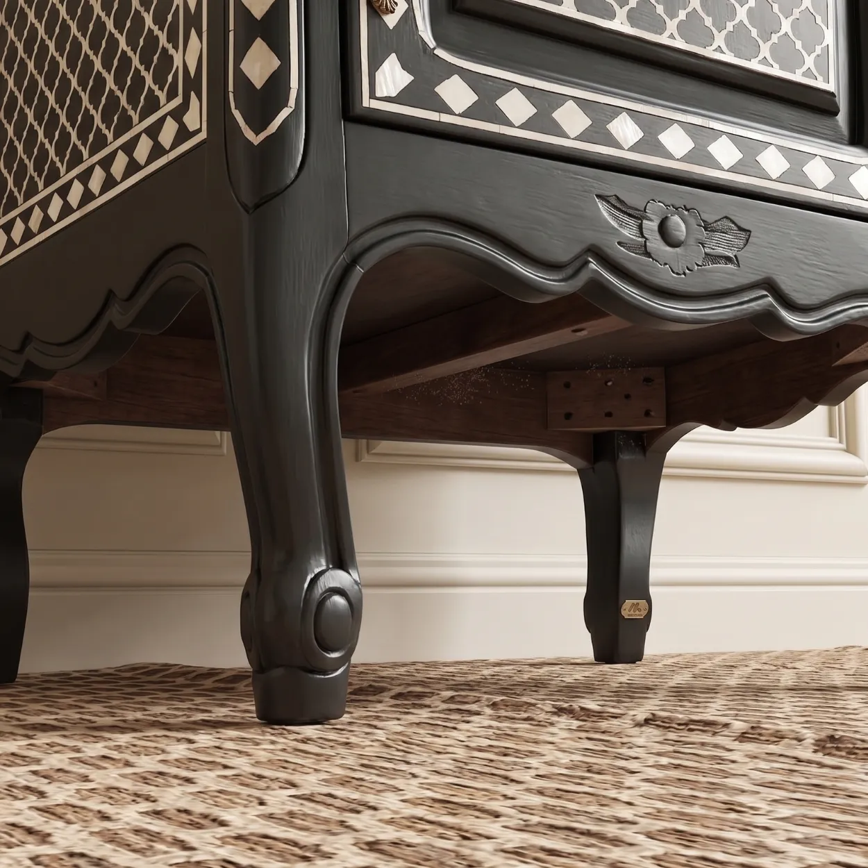 Bone Inlay Black Bedside Cabinet - Image 6