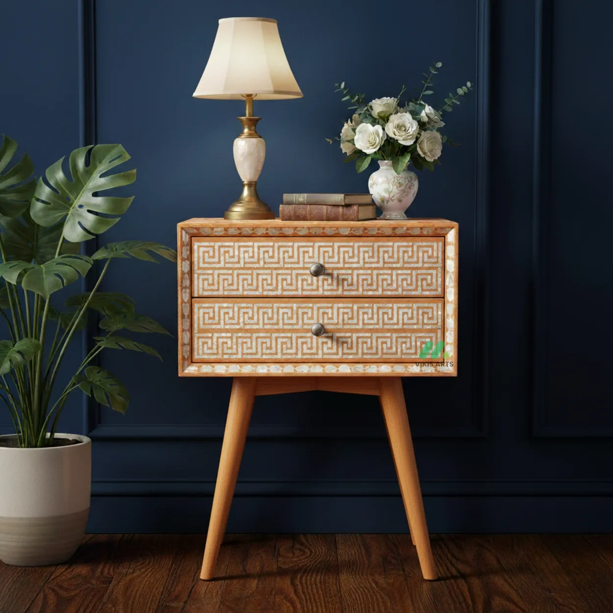 Mother Of Pearl Orange Bedside Table