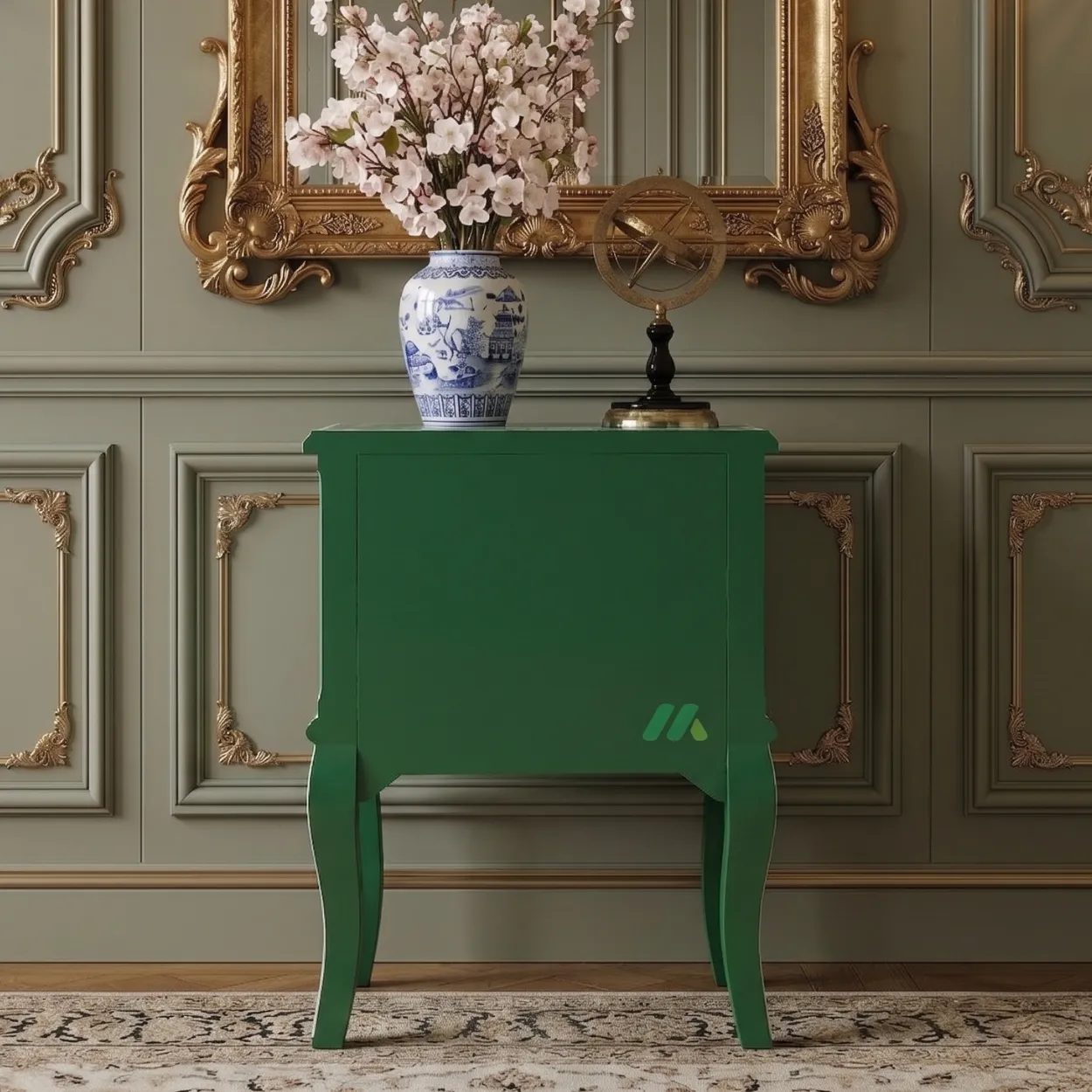 Bone Inlay Green Bedside table with Two Drawer - Image 2