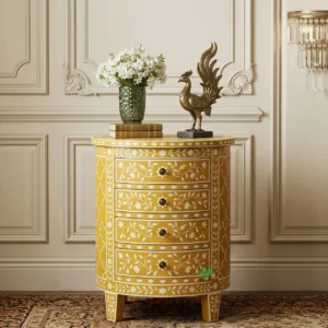 Bone Inlay Round Four Drawer bedside Table