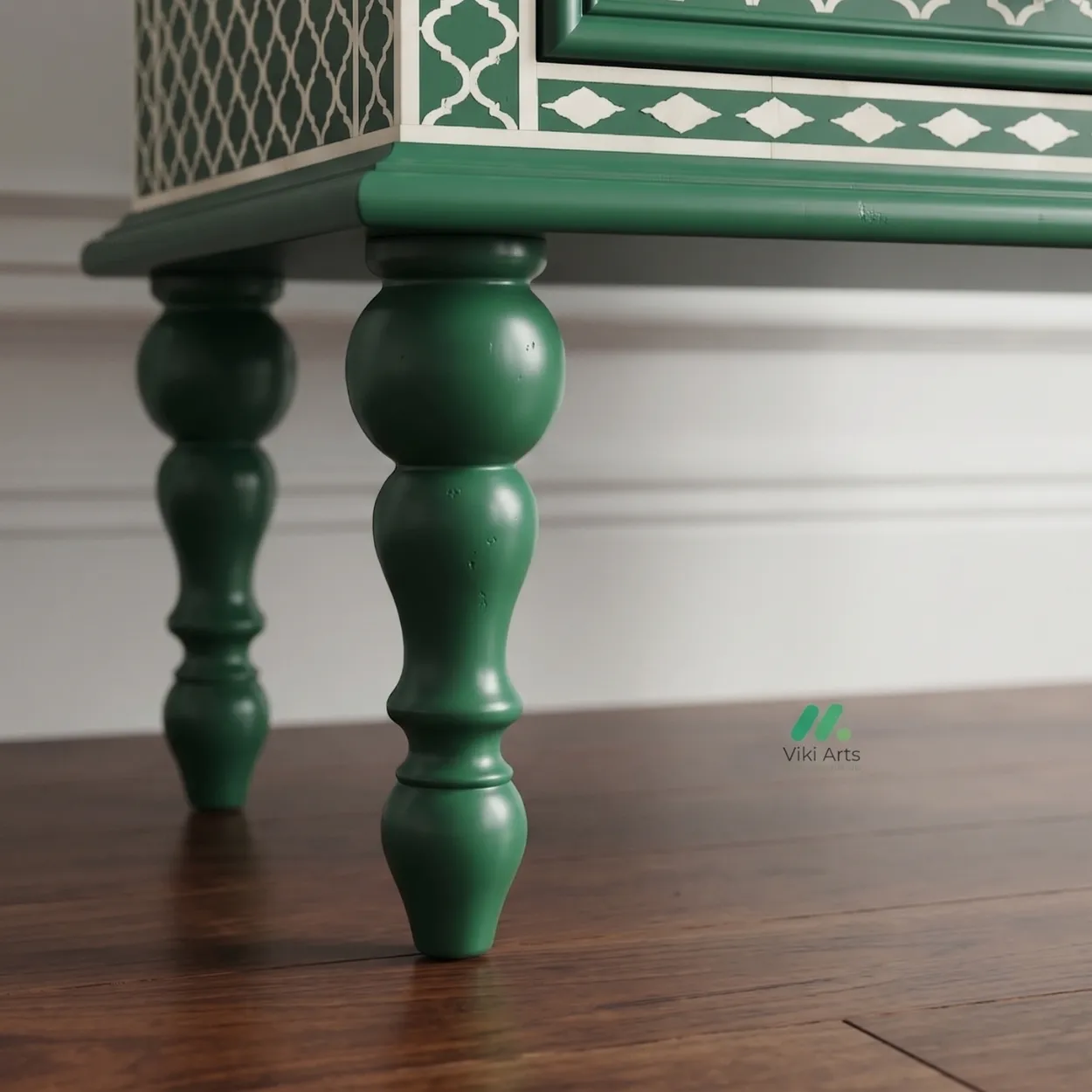 Bone Inlay Green bedside Side table with two Drawer - Image 6