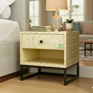 Mother Of Pearl Bedside Table with One Drawer