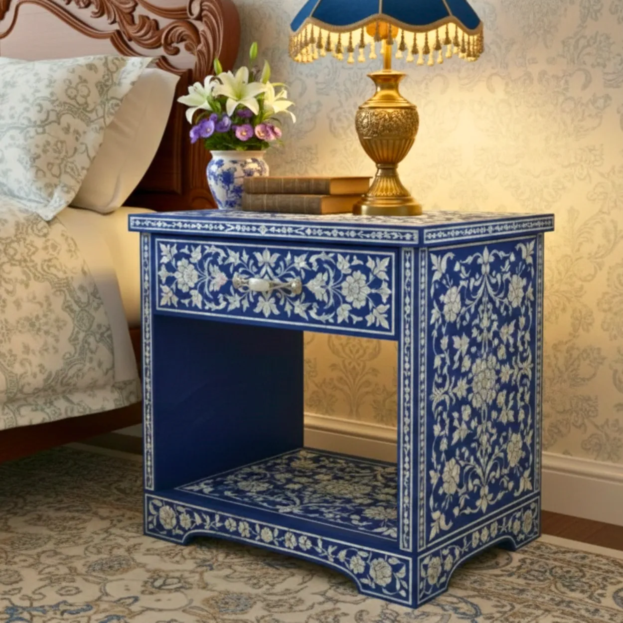 Mother of Pearl navy Blue bedside Table - Image 3