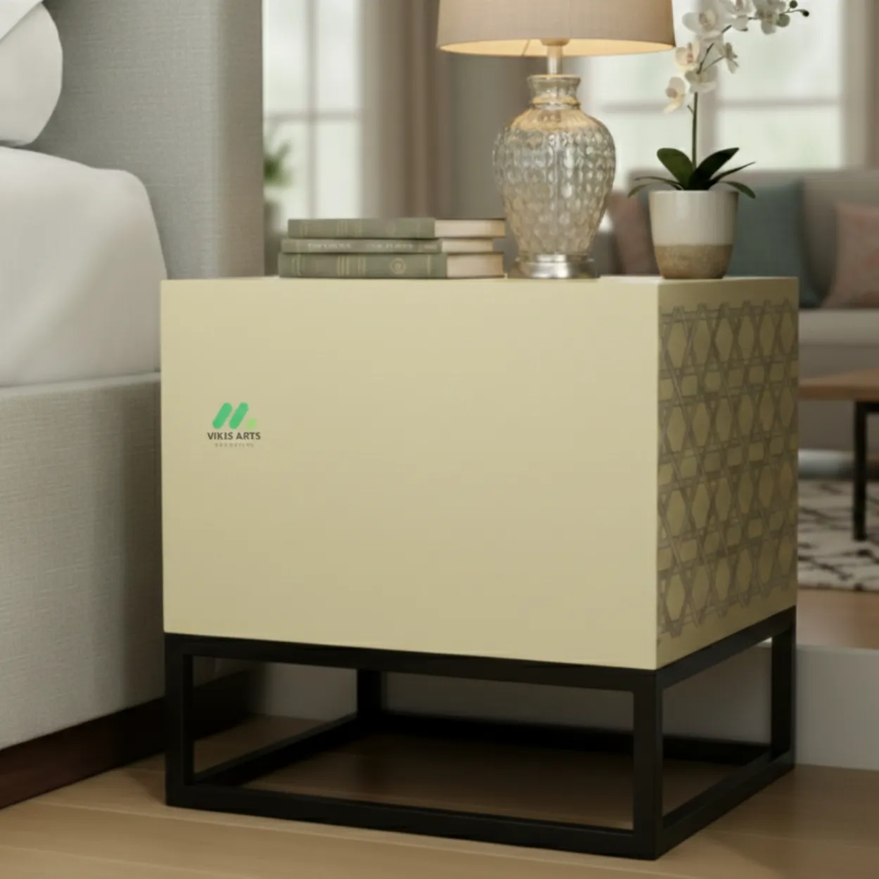 Mother Of Pearl Bedside Table with One Drawer - Image 2