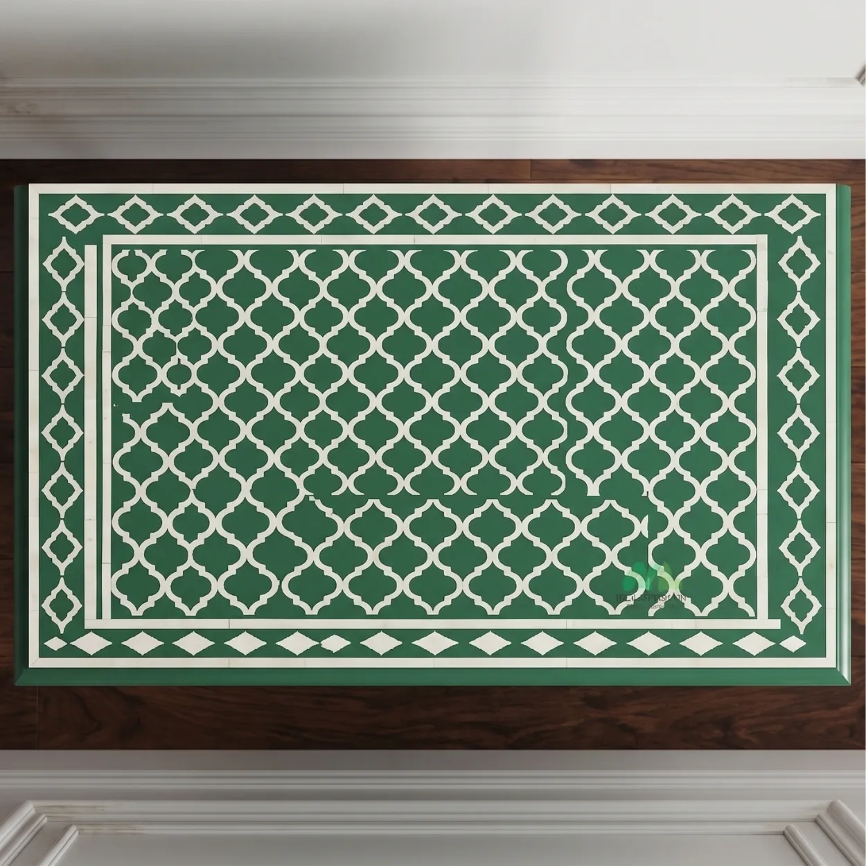 Bone Inlay Green bedside Side table with two Drawer - Image 3