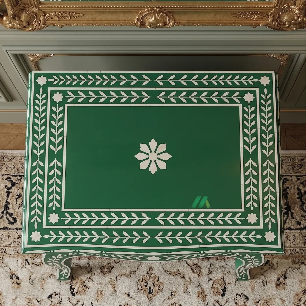 Bone Inlay Green Bedside table with Two Drawer - Image 3