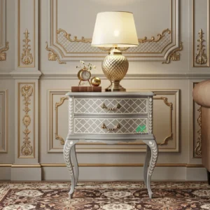 Bone Inlay Grey Bedside Table with One Drawer