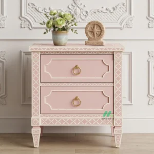 Bone Inlay Baby Pink Two Drawer Bedside