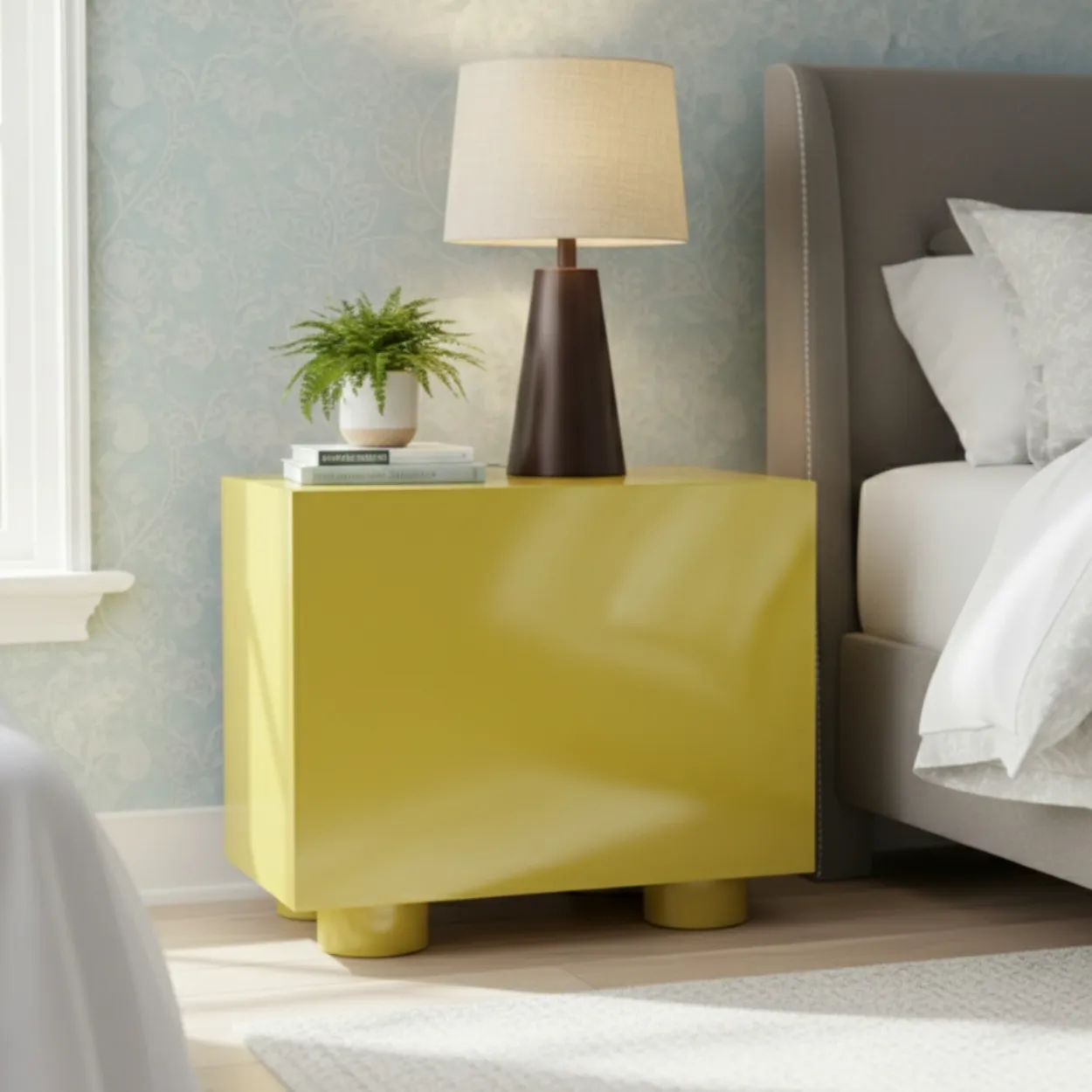 Mother Of Pearl Yellow Two Drawer Bedside - Image 3