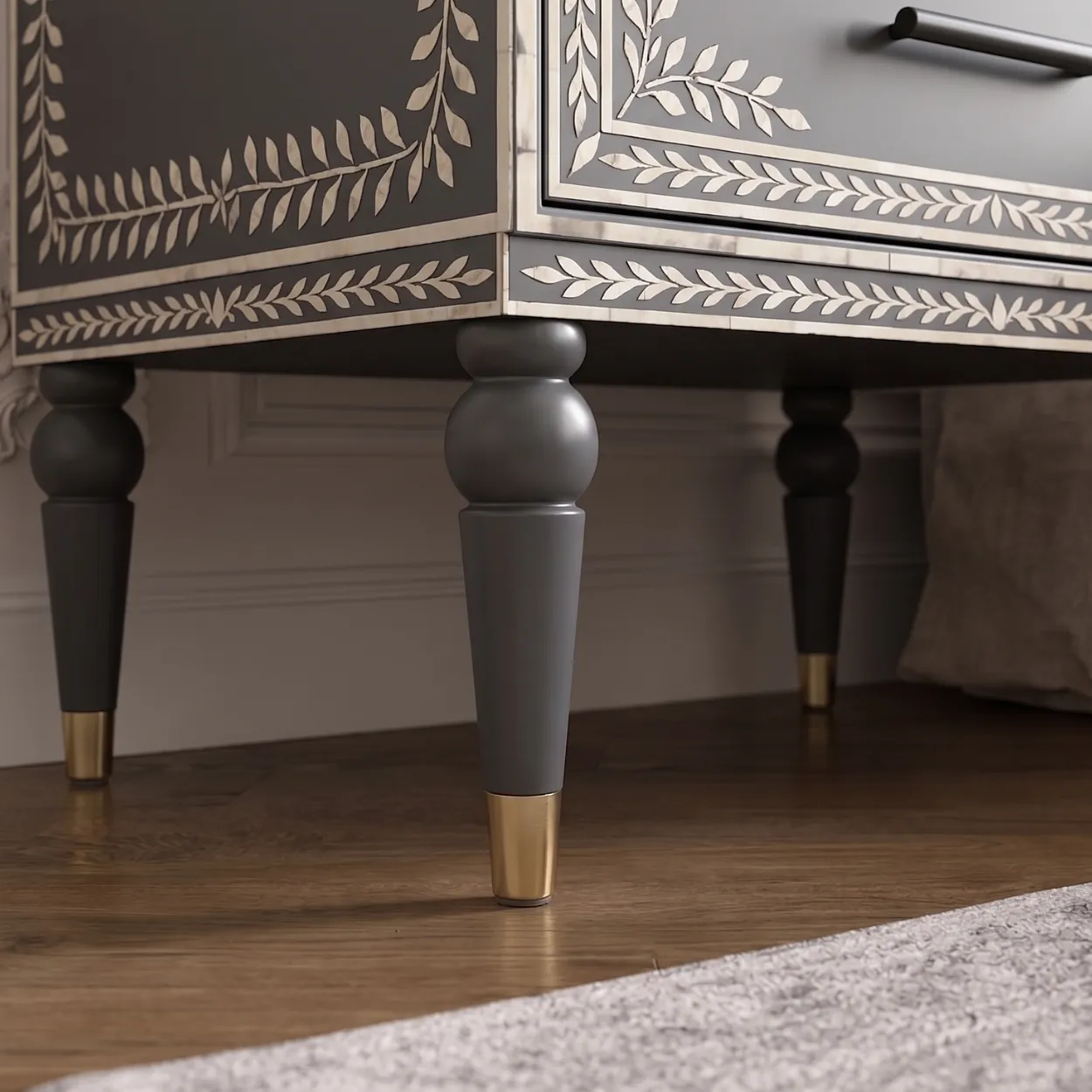 Bone Inlay Two Drawer Bedside Table - Image 7