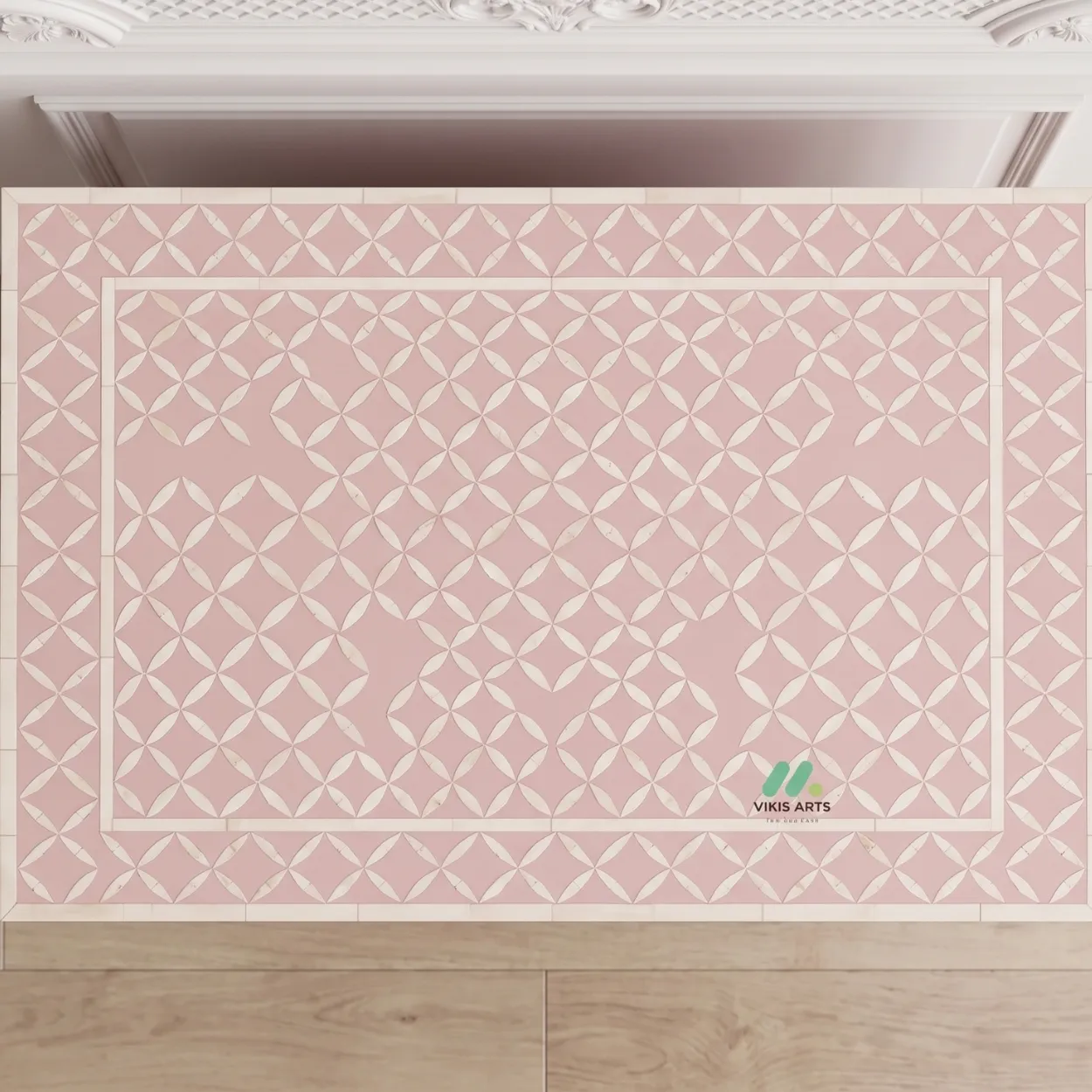 Bone Inlay Baby Pink Two Drawer Bedside - Image 3