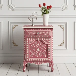 Bone Inlay Pink Bedside Cabinet