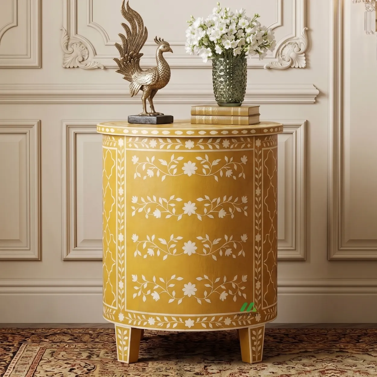 Bone Inlay Round Four Drawer bedside Table - Image 2