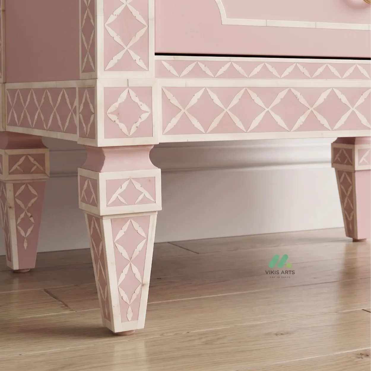 Bone Inlay Baby Pink Two Drawer Bedside - Image 7