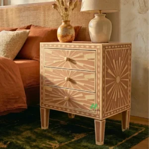 Bone Inlay Blush Pink Three Drawer Bedside