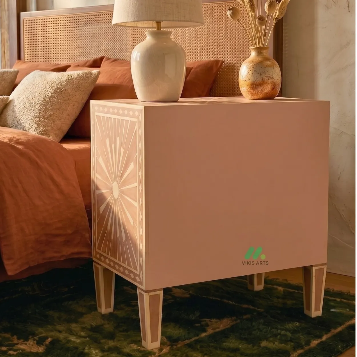Bone Inlay Blush Pink Three Drawer Bedside - Image 2