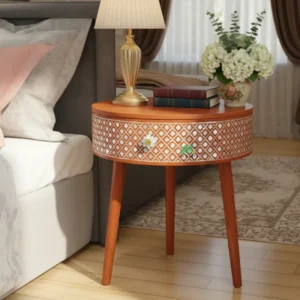 Mother of Pearl Orange Round Bedside table
