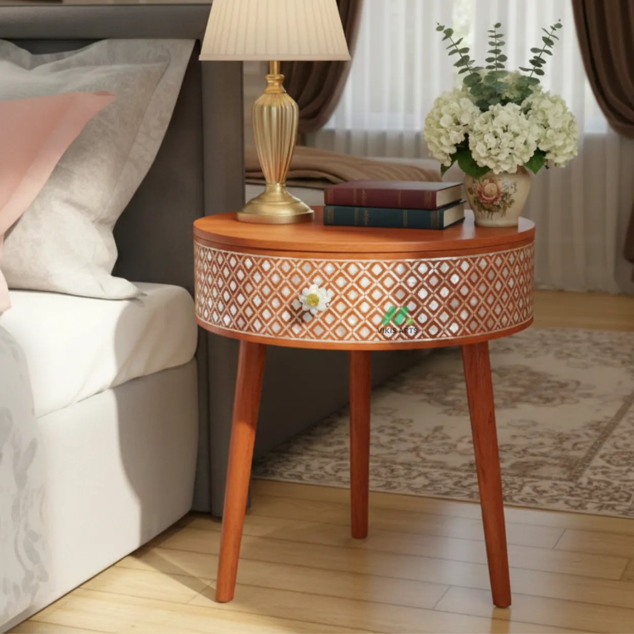 Mother of Pearl Orange Round Bedside table