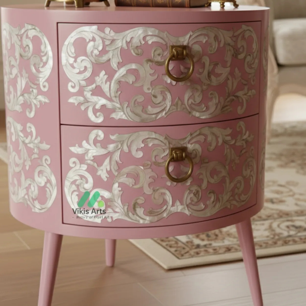 Mother of Pearl Pink Round Side table - Image 3