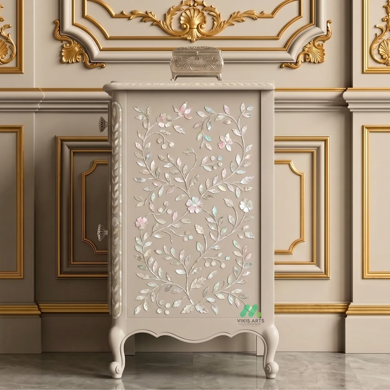 Mother Of Pearl Grey Bedside Cabinet - Image 2