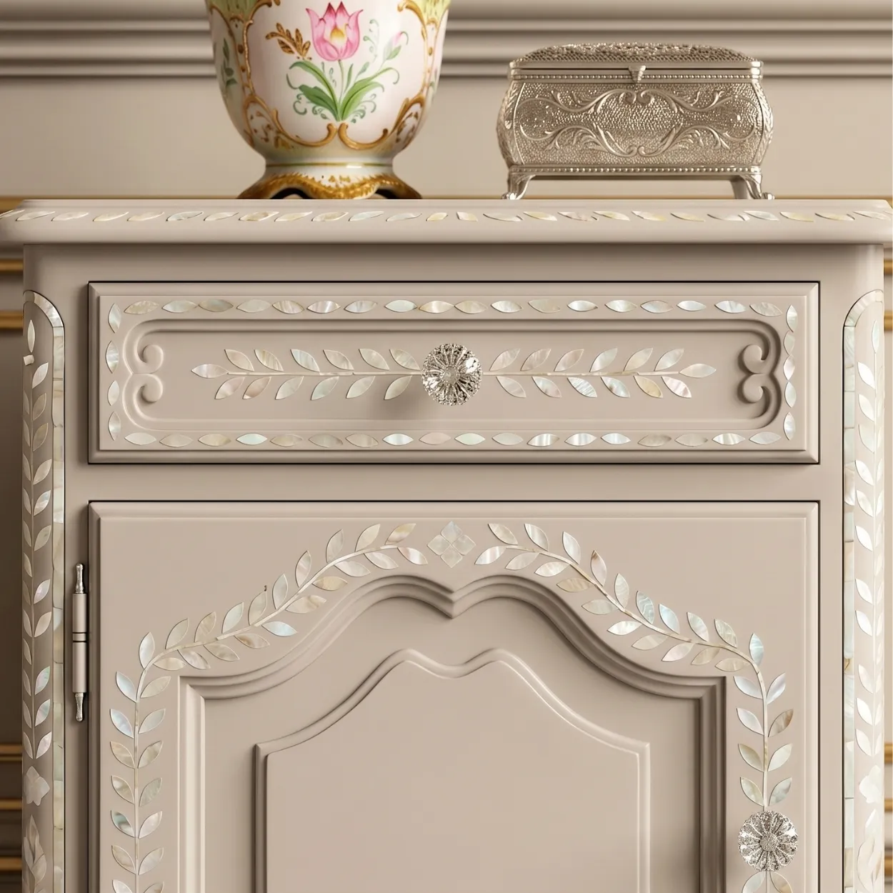 Mother Of Pearl Grey Bedside Cabinet - Image 3