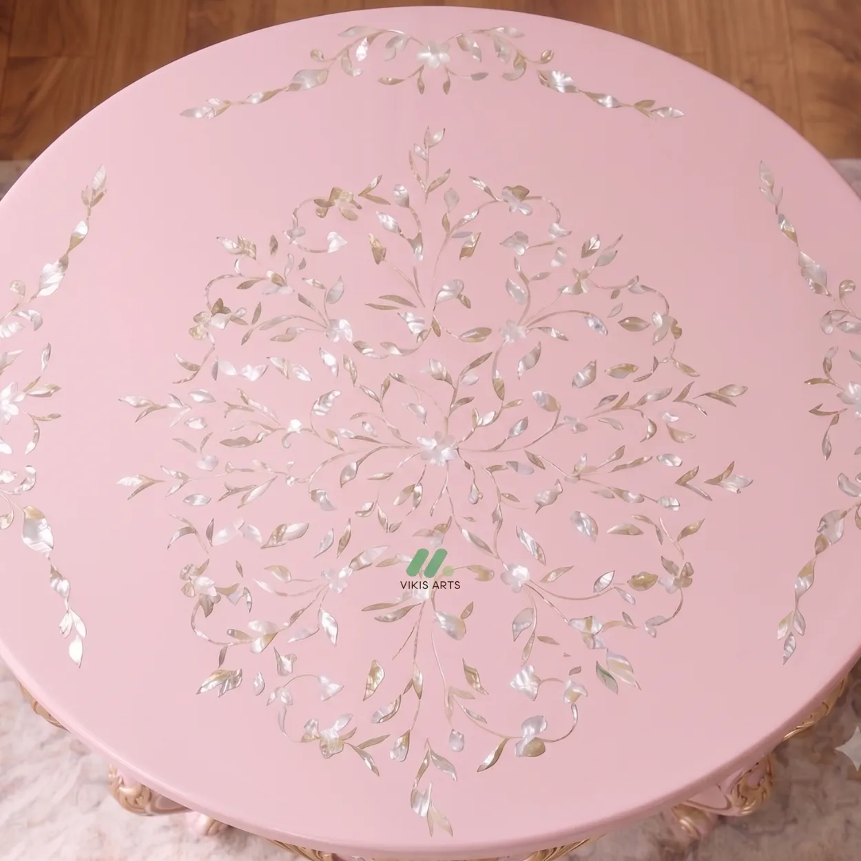 Mother Of Pearl Pink Round Side Table - Image 4