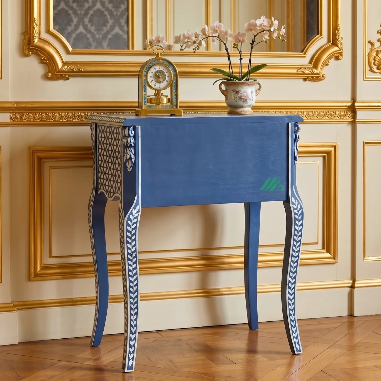 Mother of Pearl Navy Blue Bedside table with two Drawer - Image 3