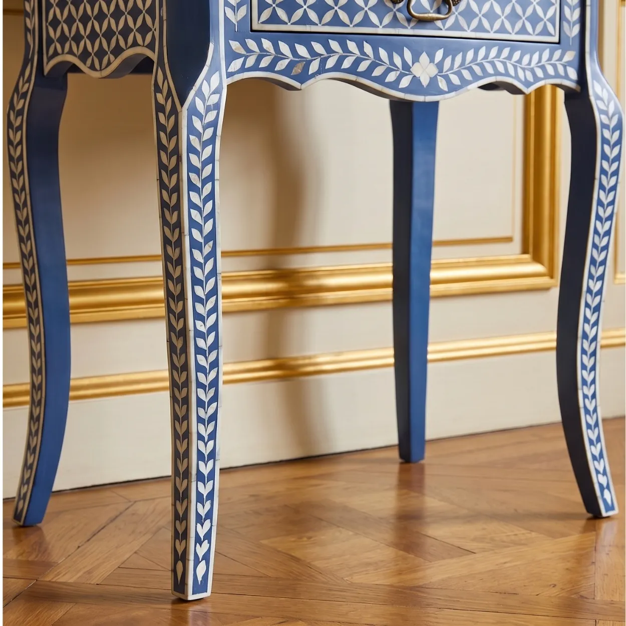 Mother of Pearl Navy Blue Bedside table with two Drawer - Image 8