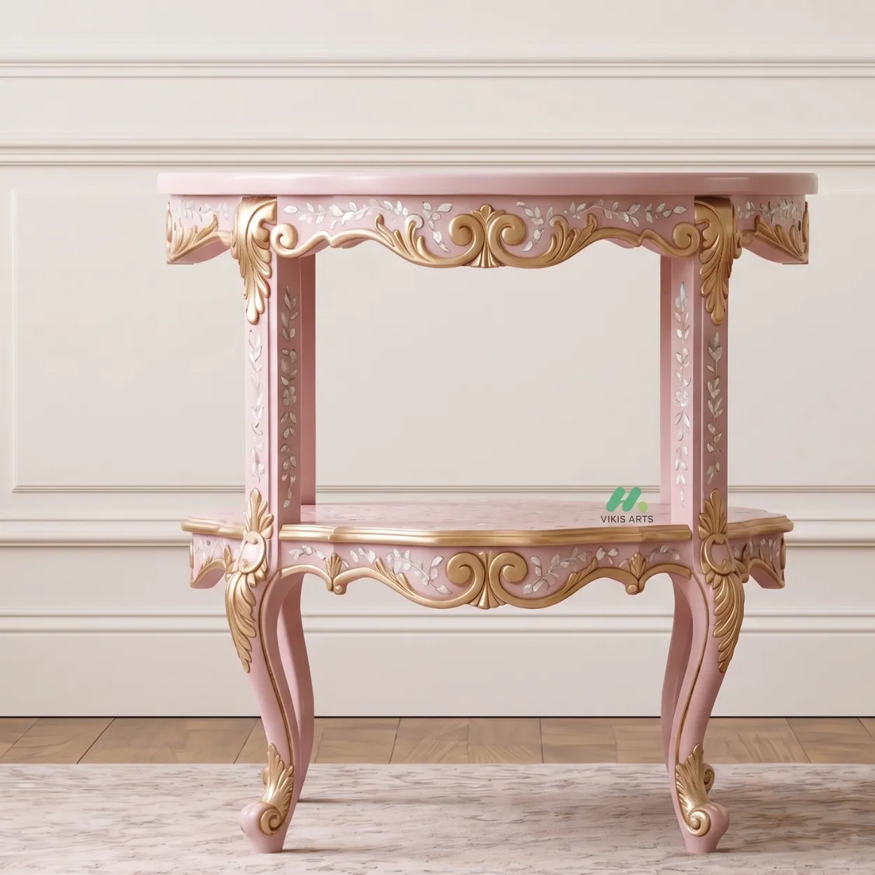 Mother Of Pearl Pink Round Side Table - Image 5