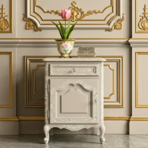 Mother Of Pearl Grey Bedside Cabinet