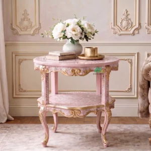Mother Of Pearl Pink Round Side Table