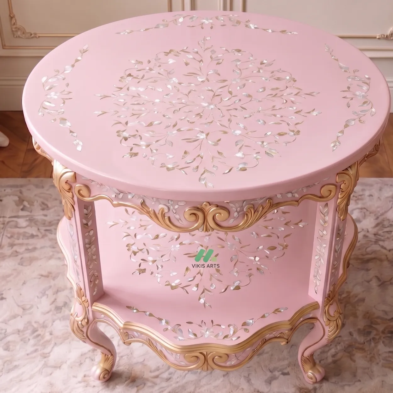 Mother Of Pearl Pink Round Side Table - Image 2