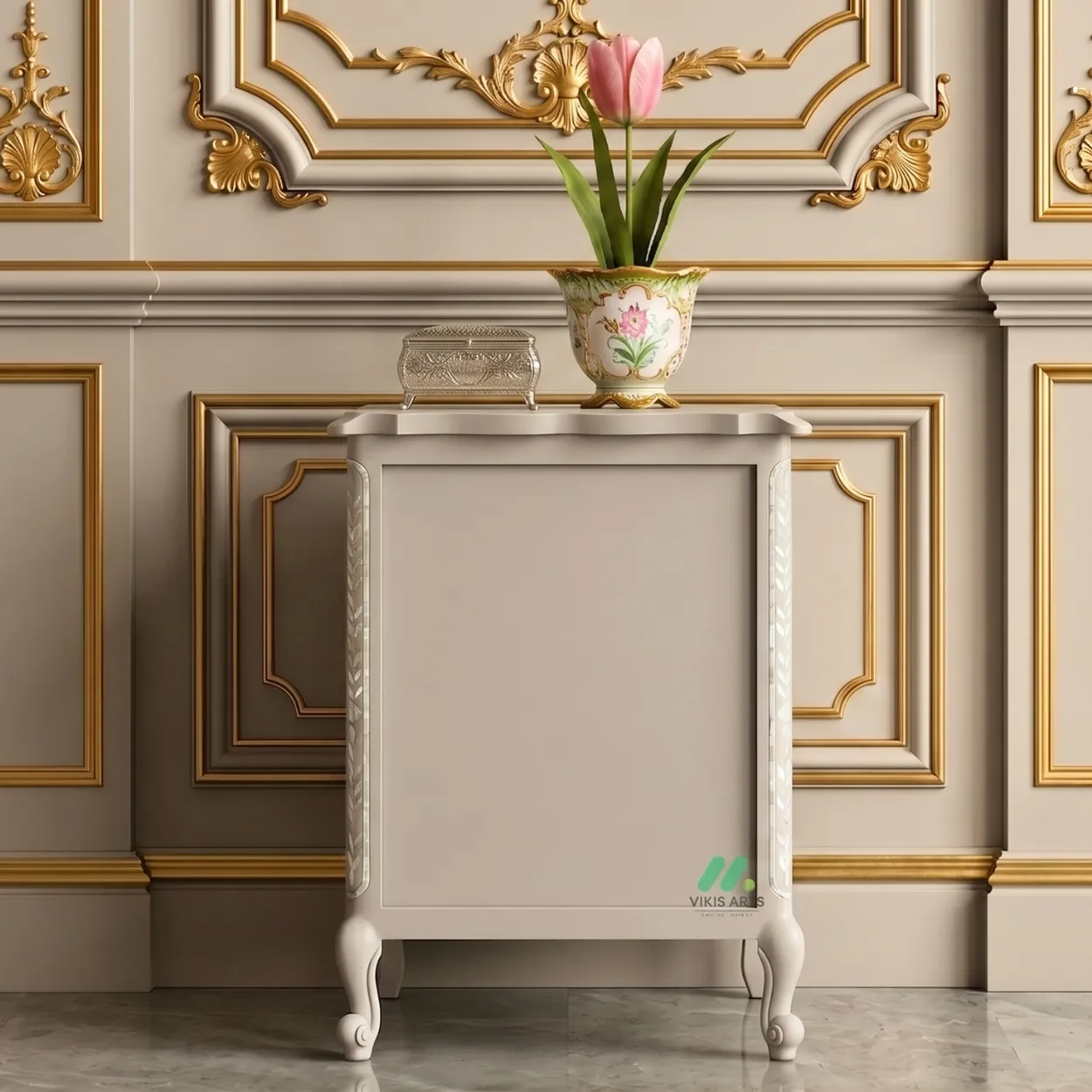 Mother Of Pearl Grey Bedside Cabinet - Image 5