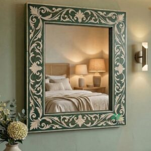 Bone Inlay Green Square Mirror Frame