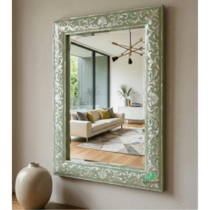 Mother of Pearl Light Green Square Mirror Frame