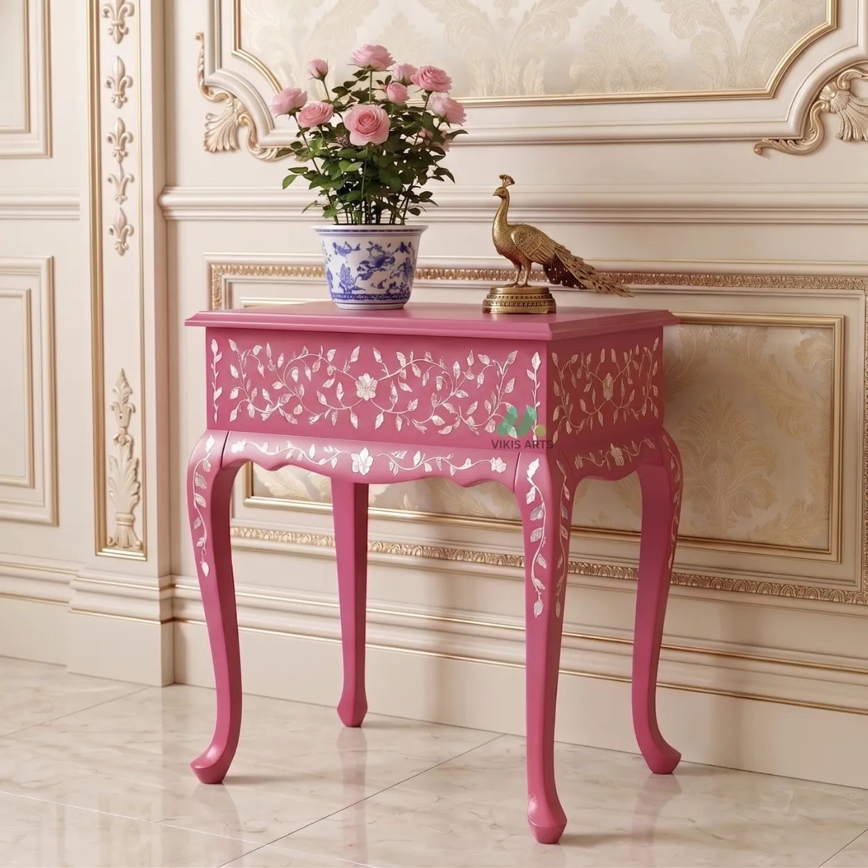Mother Of Pearl Pink Bedside Table - Image 2